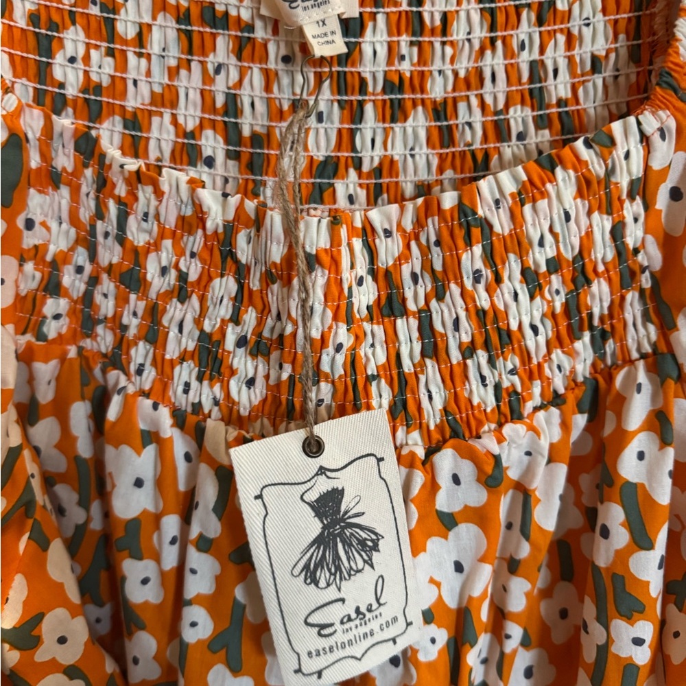Easel NWT- Floral Golden YellowPuff Sleeve Dress - Picture 2 of 3